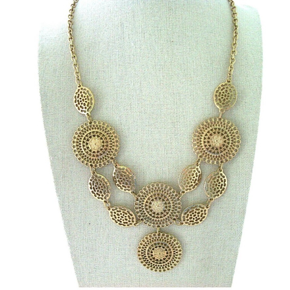 174 Charming Charlie
Gold Tone Filigree Bib Statement Necklace